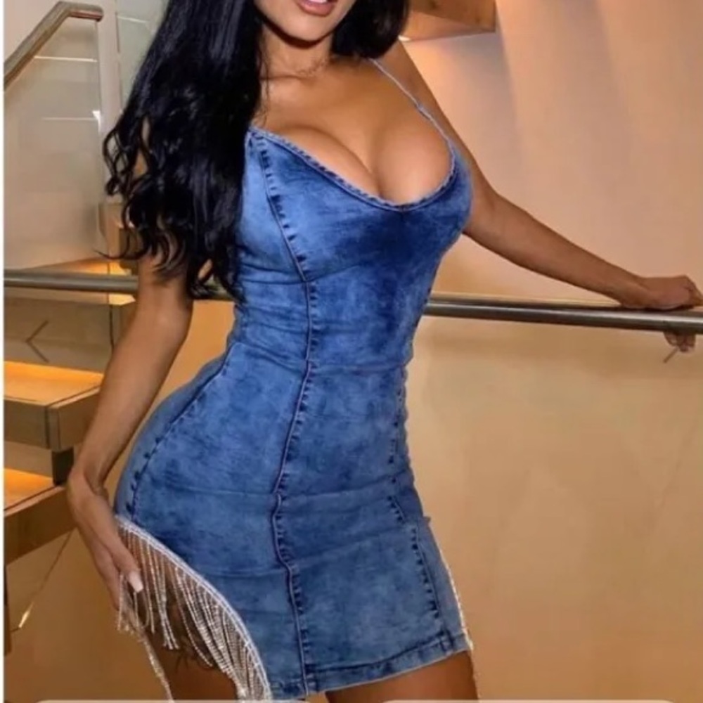 Fashion Nova Denim rhinestone dress